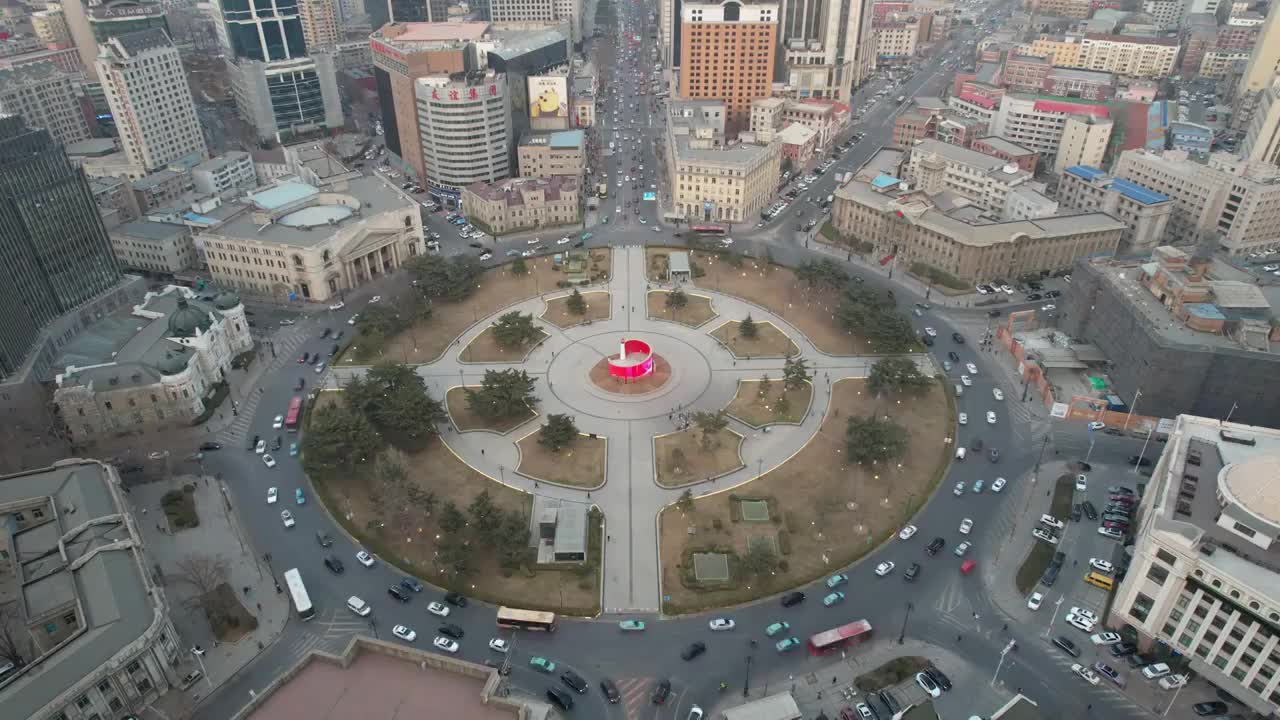 辽宁省大连市中山广场城市天际线风光航拍视频素材