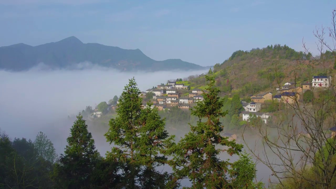 皖南歙县大洲源蜘蛛肚高山云海视频素材