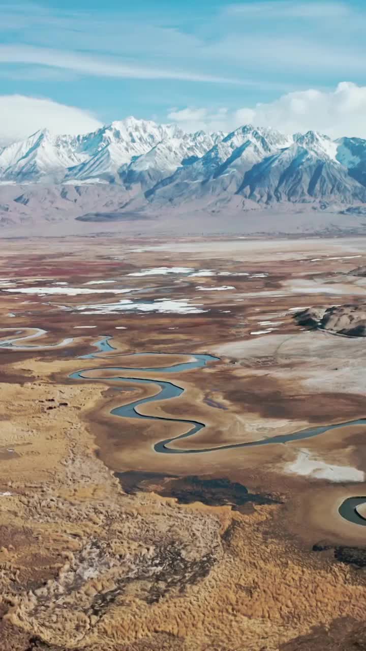 塔合曼湿地，帕米尔高原的牧场，湿地雪山与河流视频素材