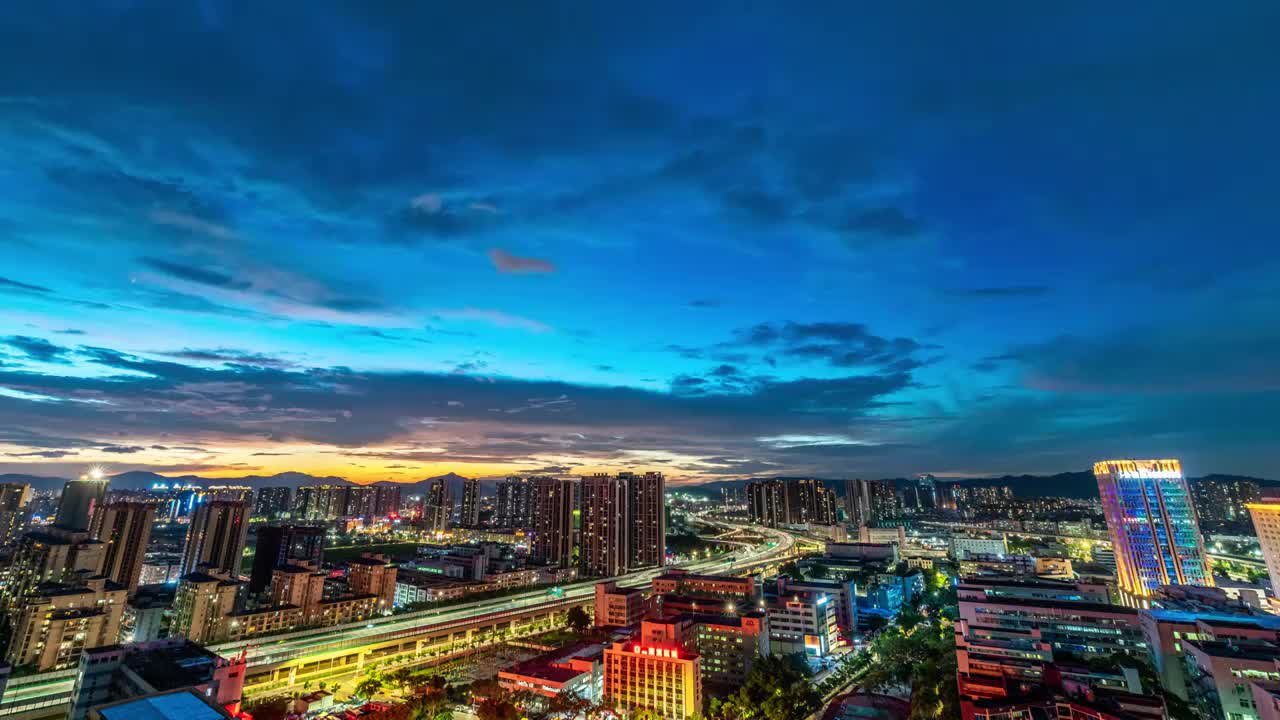 8K珠海香洲城市高速立交晚霞日转夜景延时视频素材