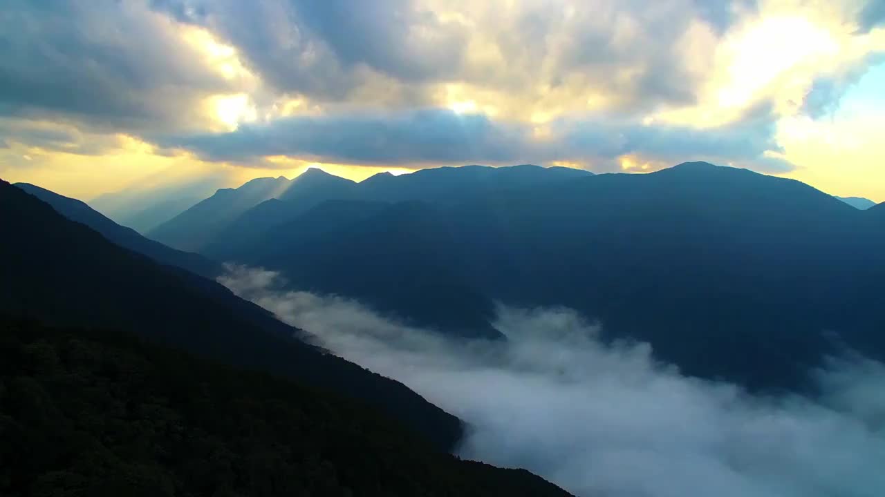 航拍华东最高峰黄岗山云海松树峡谷断裂带视频素材