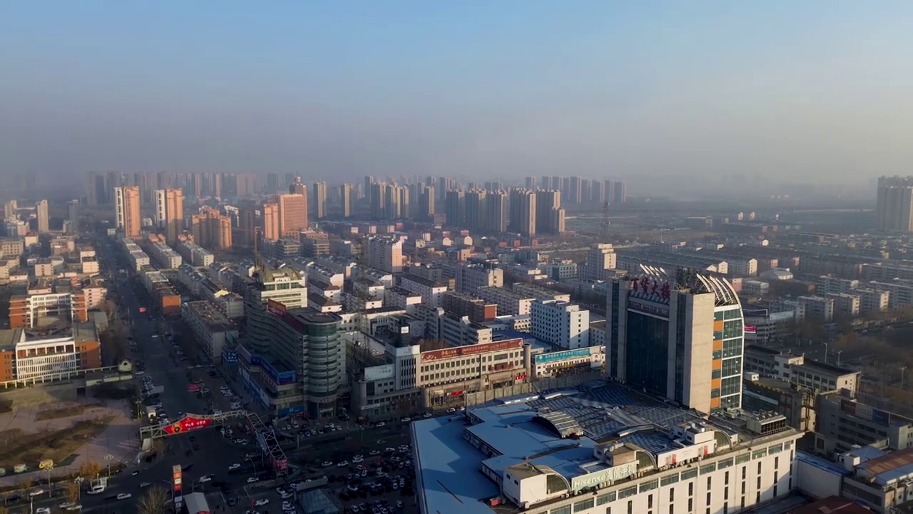 德州市 新湖风景区 百货大楼 中心广场 新华大厦 地标 航拍视频素材