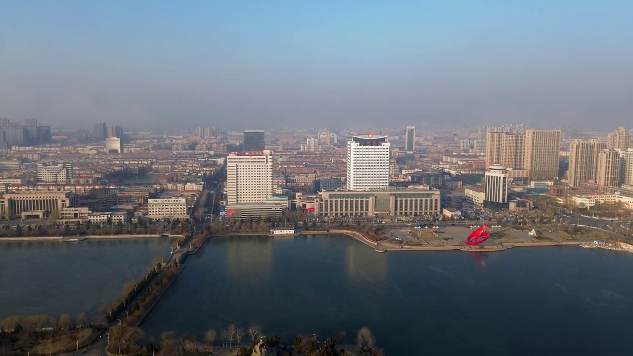 德州市 新湖风景区 百货大楼 中心广场 新华大厦 地标 航拍视频素材