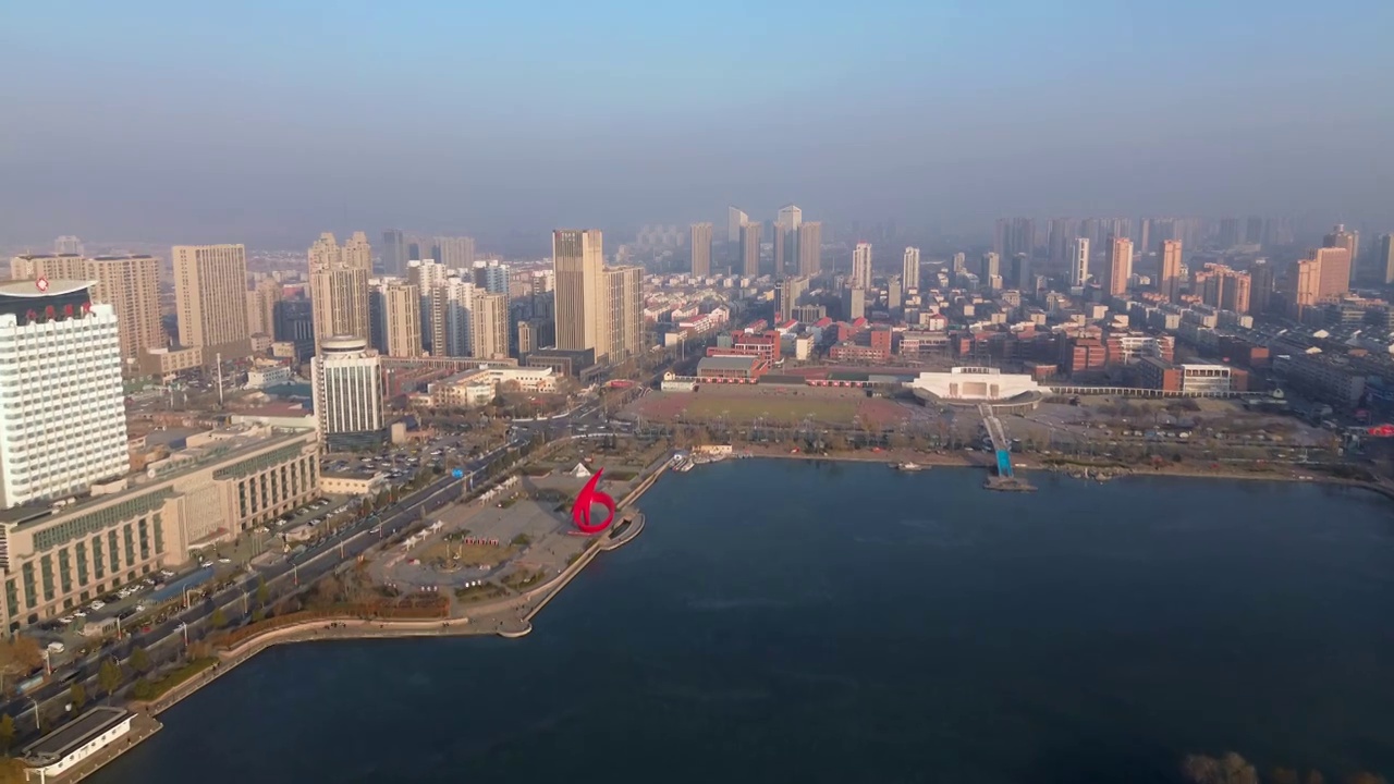 德州市 新湖风景区 百货大楼 中心广场 新华大厦 地标 航拍视频素材