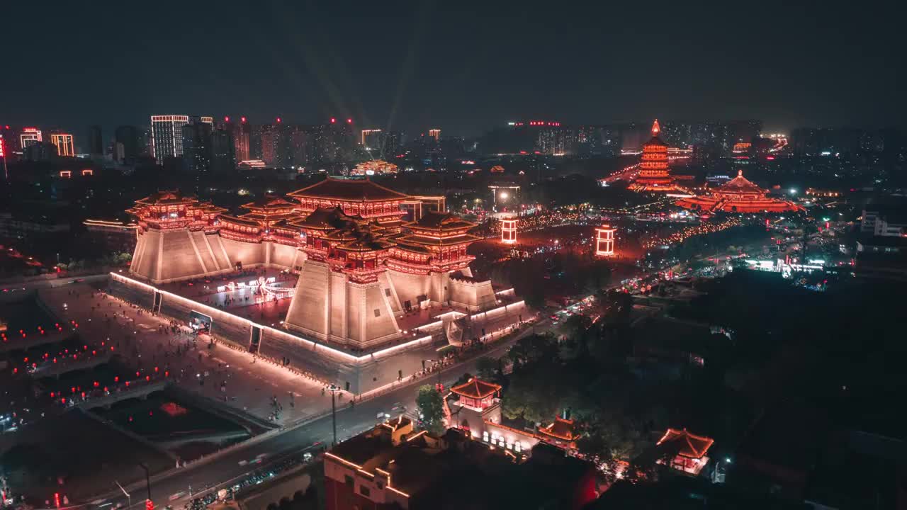 隋唐洛阳城应天门夜景延时视频素材