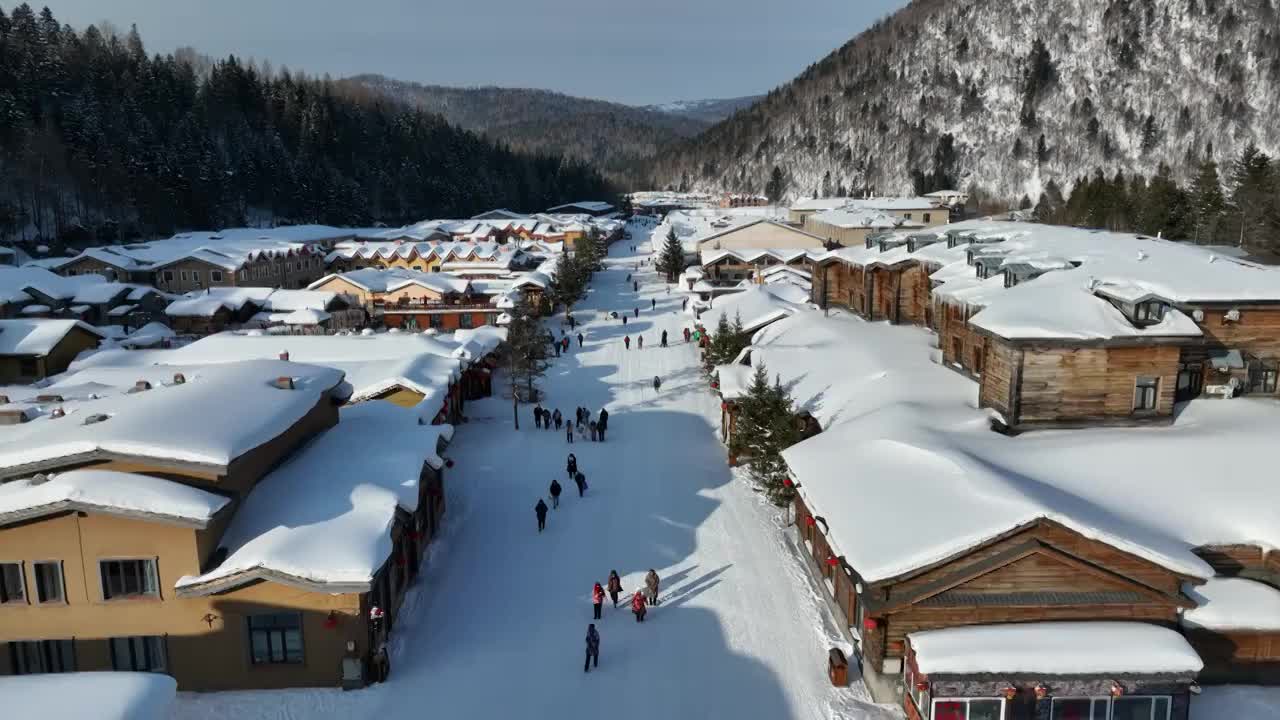 黑龙江牡丹江市雪乡冬季风光航拍视频素材