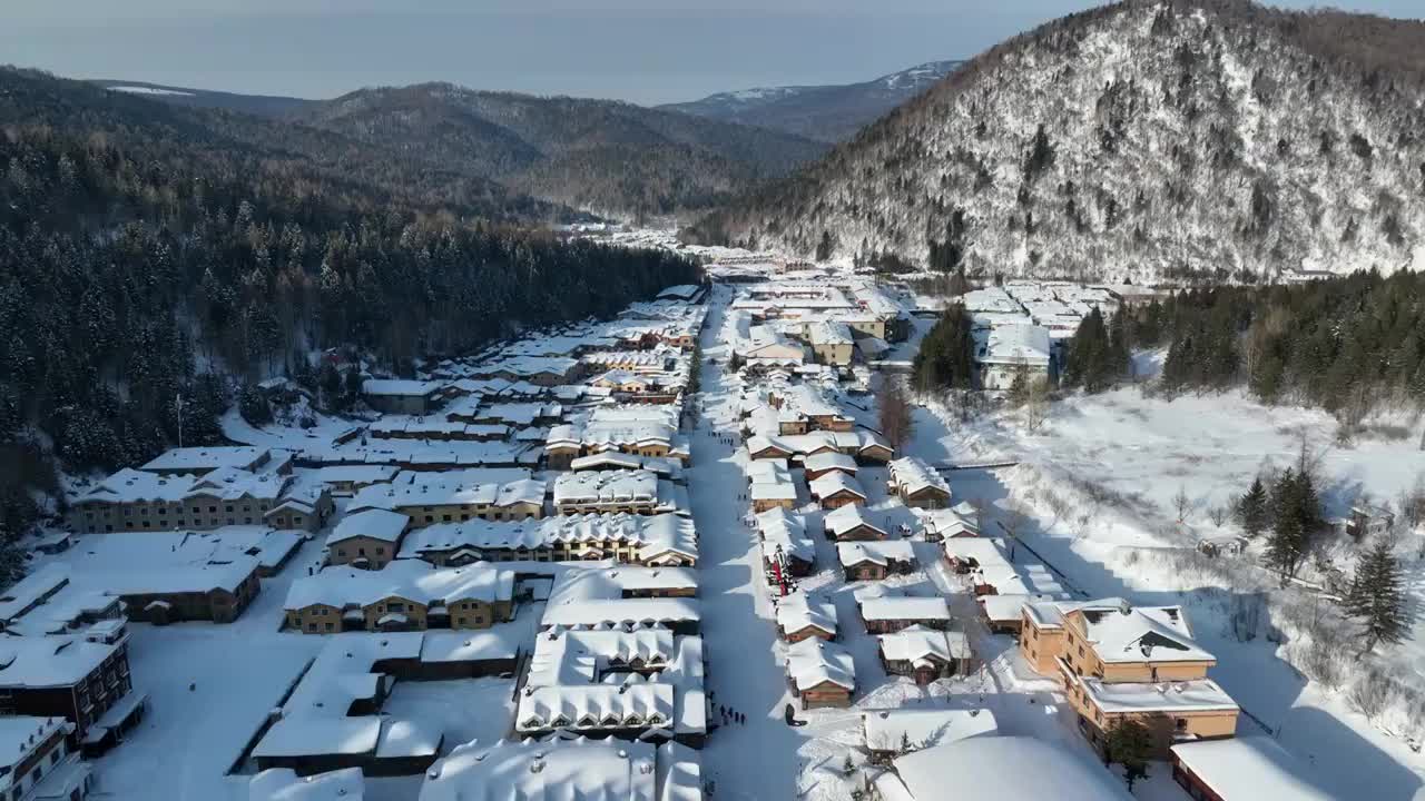 黑龙江牡丹江市雪乡冬季风光航拍视频素材