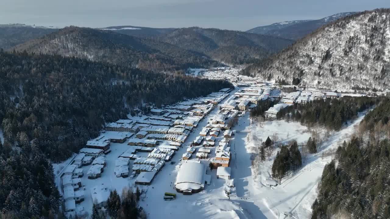 黑龙江牡丹江市雪乡冬季风光航拍视频素材