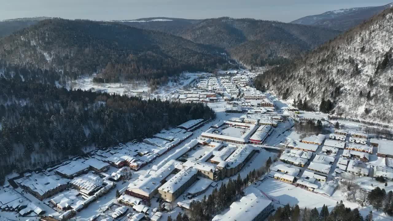 黑龙江牡丹江市雪乡冬季风光航拍视频素材