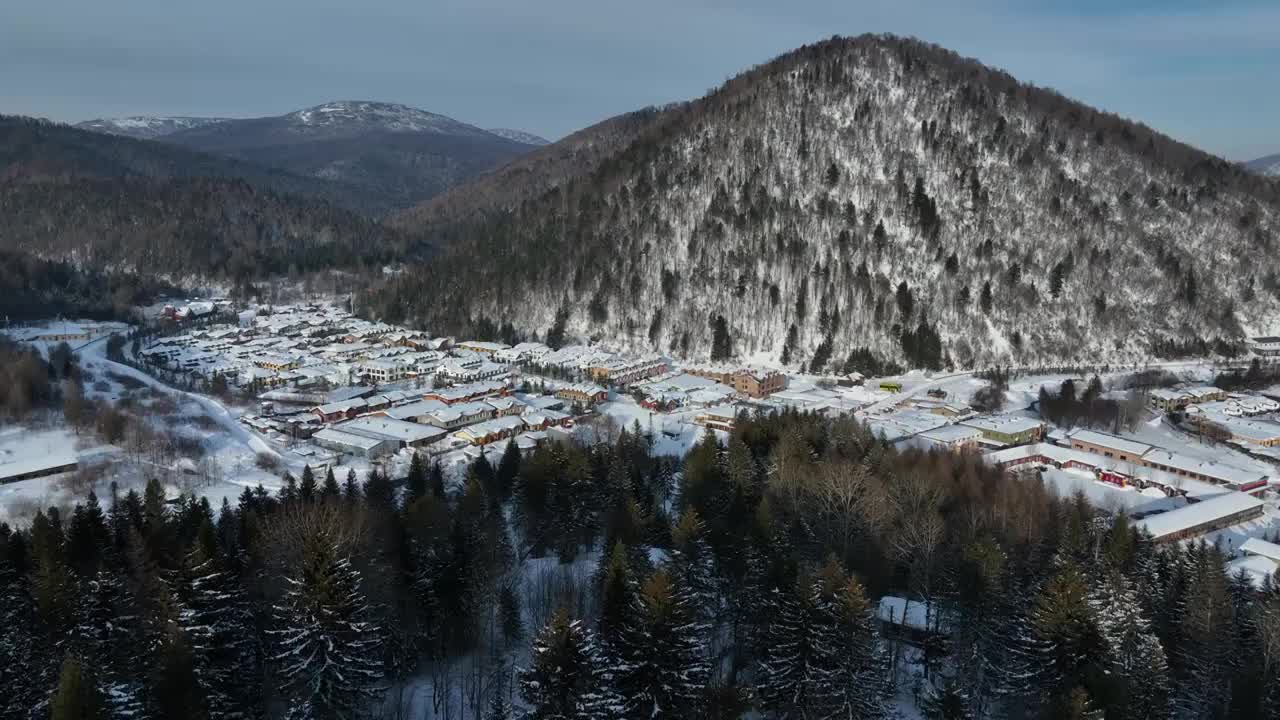 黑龙江牡丹江市雪乡冬季风光航拍视频素材