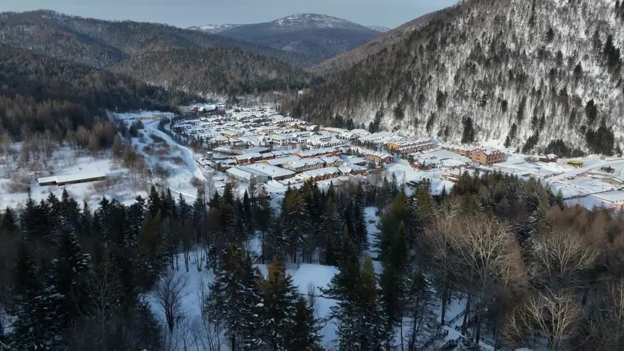 黑龙江牡丹江市雪乡冬季风光航拍视频素材