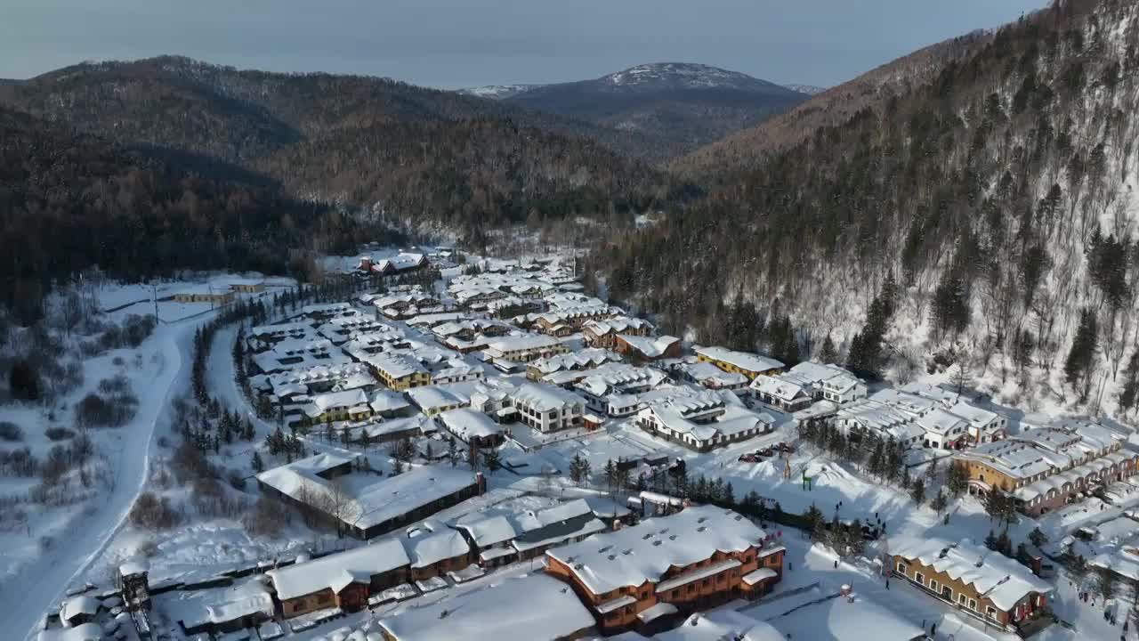 黑龙江牡丹江市雪乡冬季风光航拍视频素材