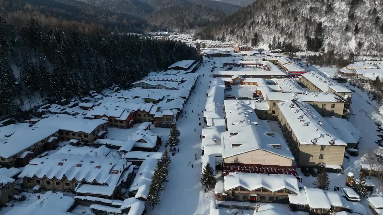 黑龙江牡丹江市雪乡冬季风光航拍视频素材