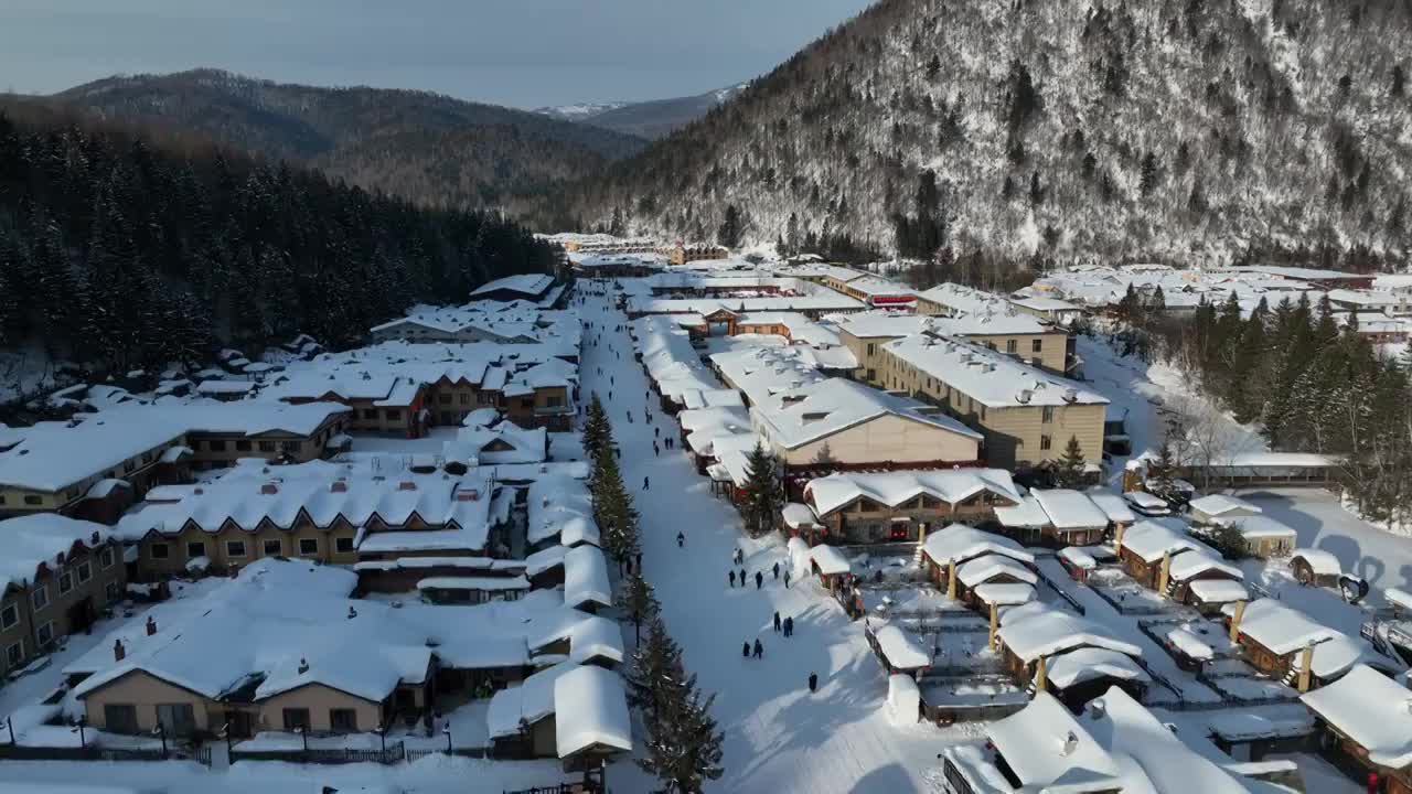 黑龙江牡丹江市雪乡冬季风光航拍视频素材