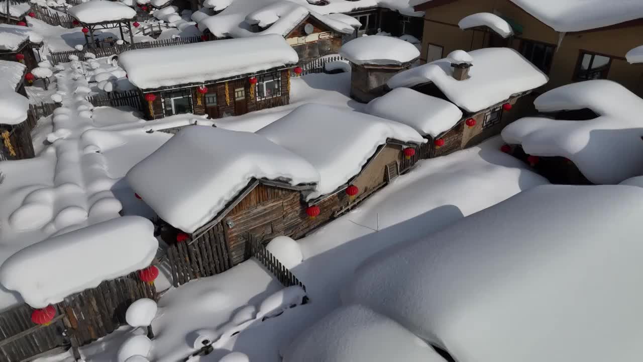 黑龙江雪乡冬季自然风光航拍视频素材