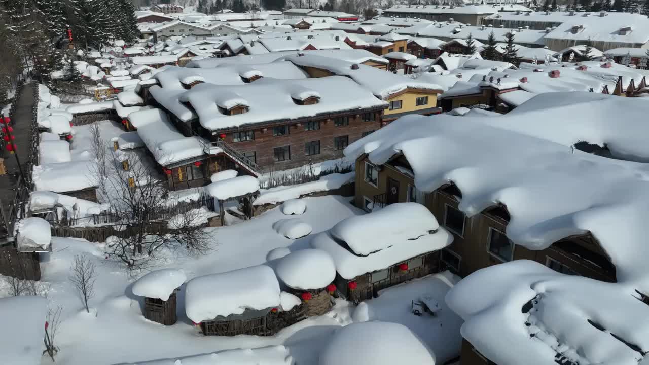 黑龙江雪乡冬季自然风光航拍视频素材