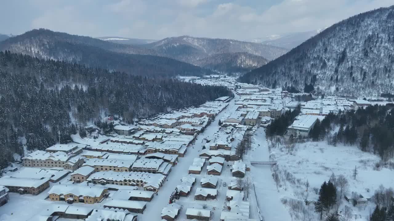 黑龙江雪乡冬季自然风光航拍视频素材