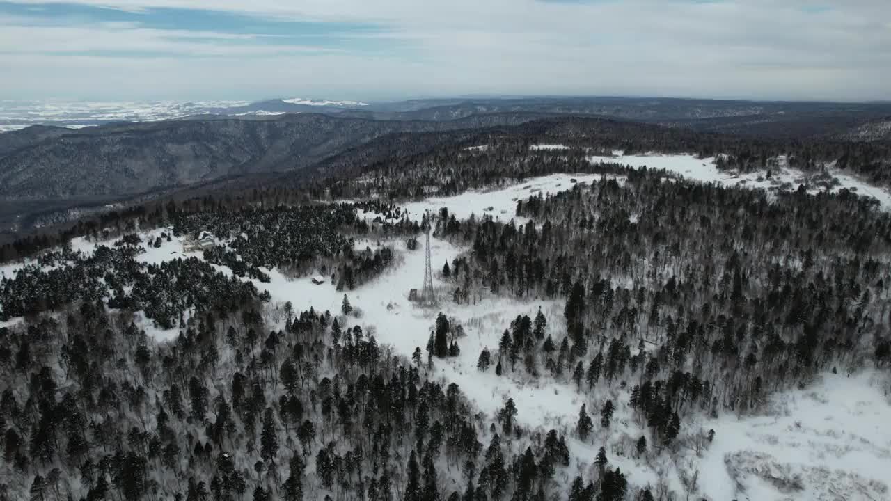 吉林长白山雪岭森林冬季自然风光航拍视频素材