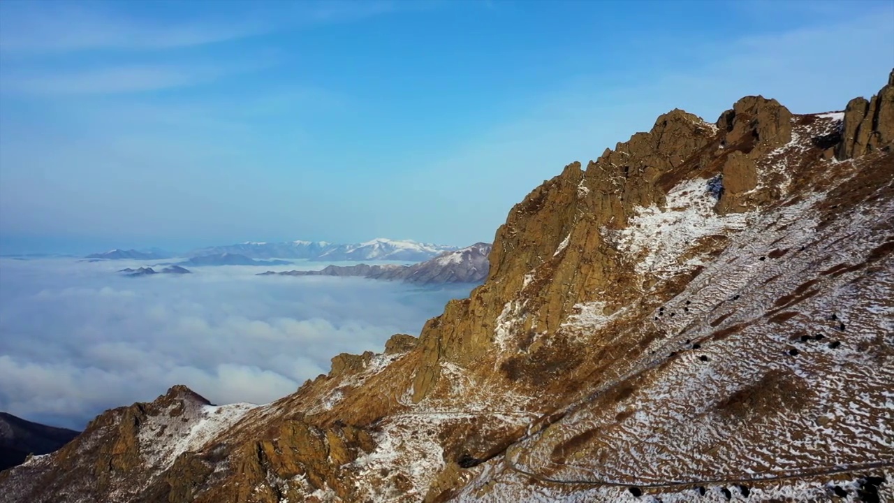 北京门头沟清水镇灵山自然风景区冬季雪景云海视频下载