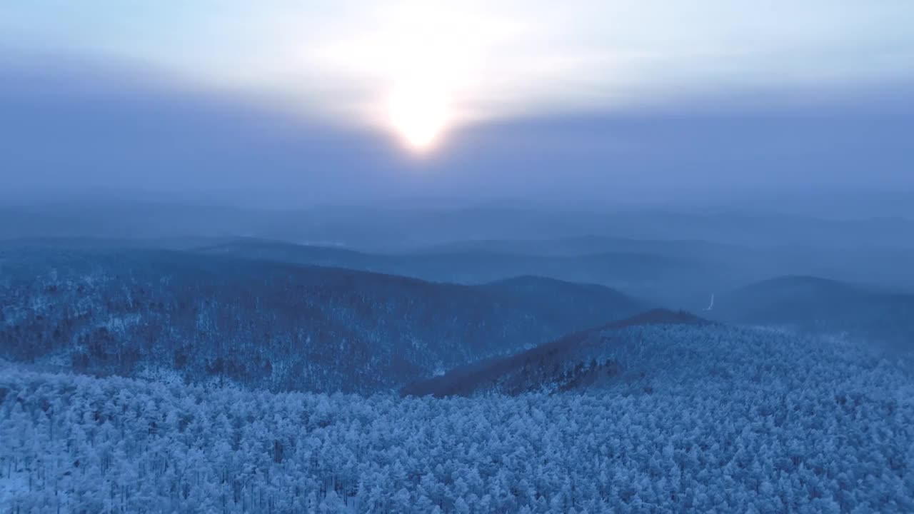 航拍大兴安岭黎明林海雪原视频素材