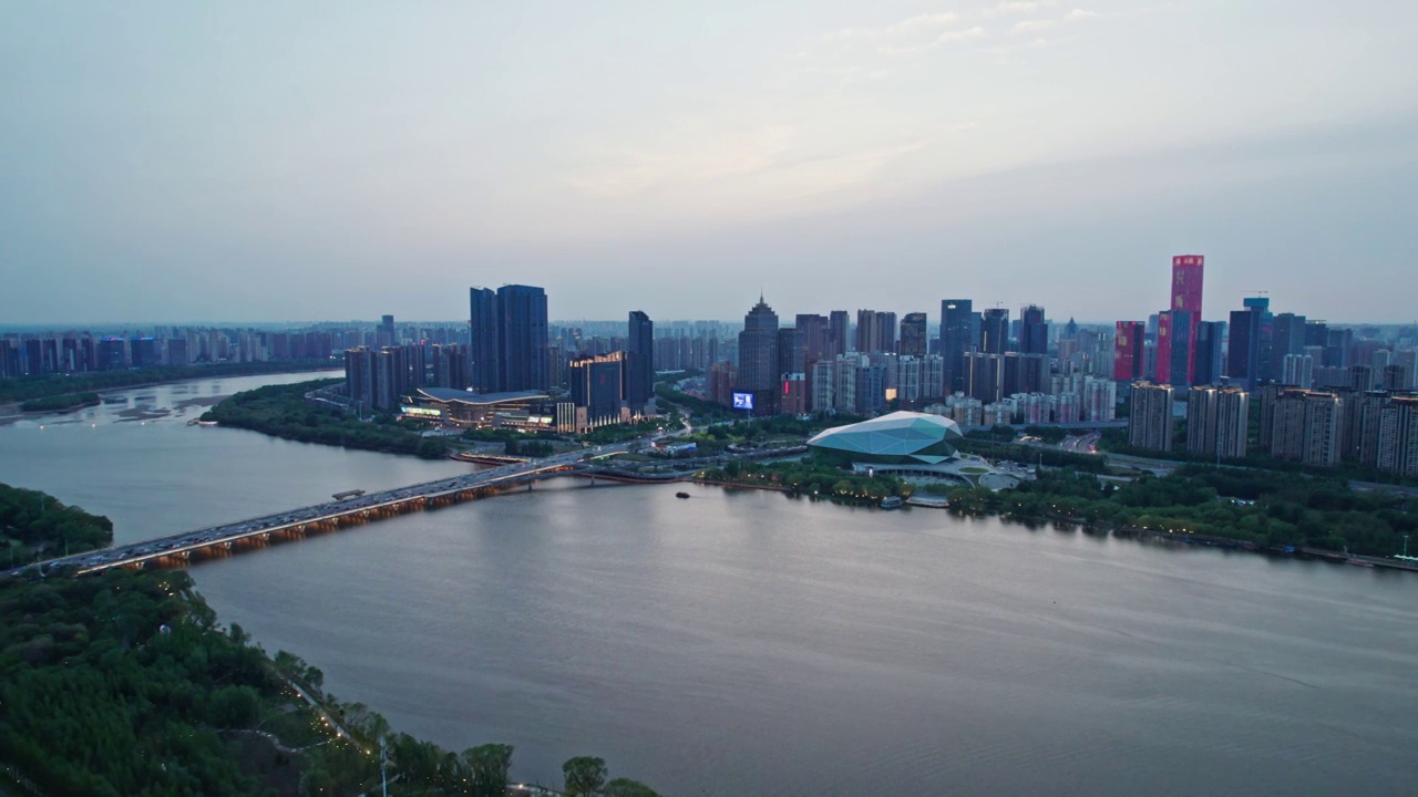 中国辽宁沈阳城市风光夜景航拍视频素材