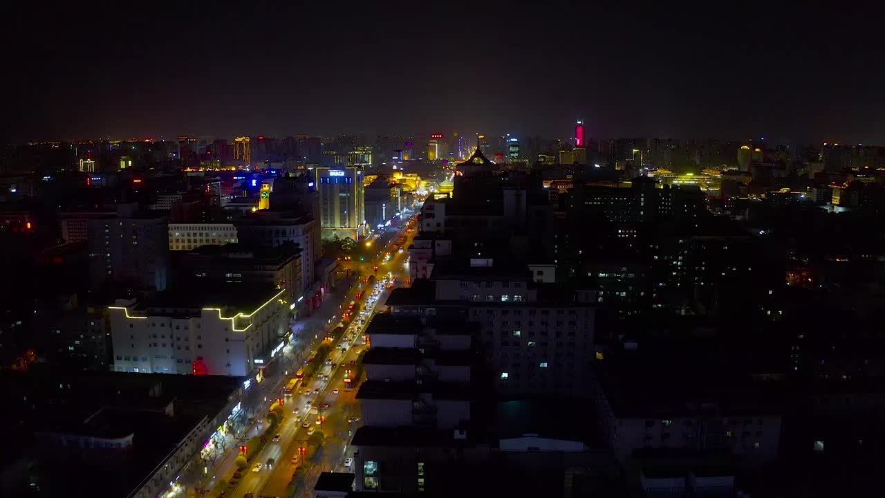 合集_西安钟楼夜景4K航拍（合集）视频素材