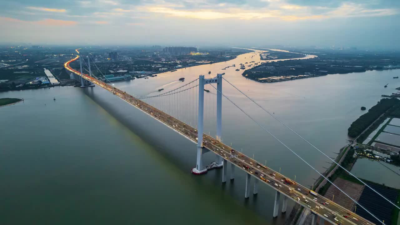 跨海大桥，南沙大桥，虎门二桥，车流，交通，晚霞，延时视频视频素材