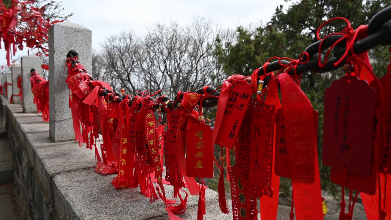 寺庙寺院祈福祈愿的红飘带和许愿树传统文化视频素材