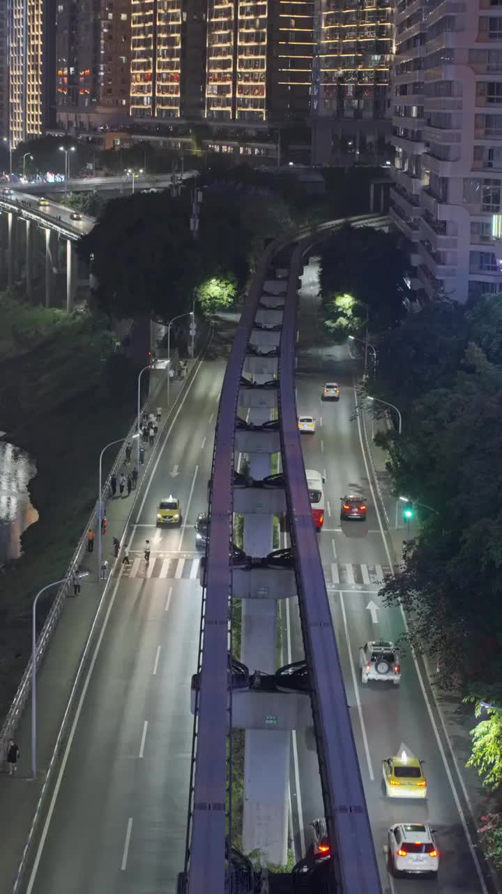 重庆轻轨立体交通都市夜景视频素材