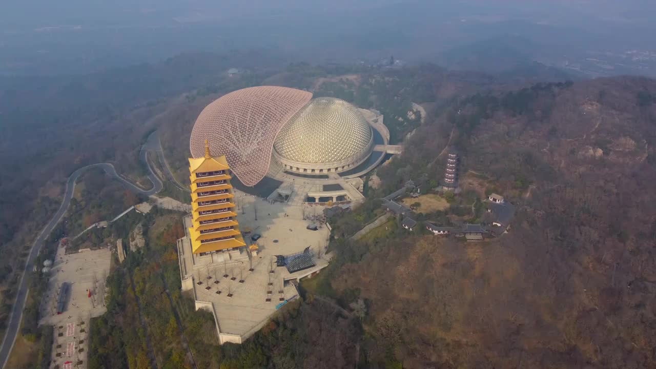 南京 牛首山 佛顶宫 佛顶寺 朝天阙 江宁区 航拍 森林公园视频素材