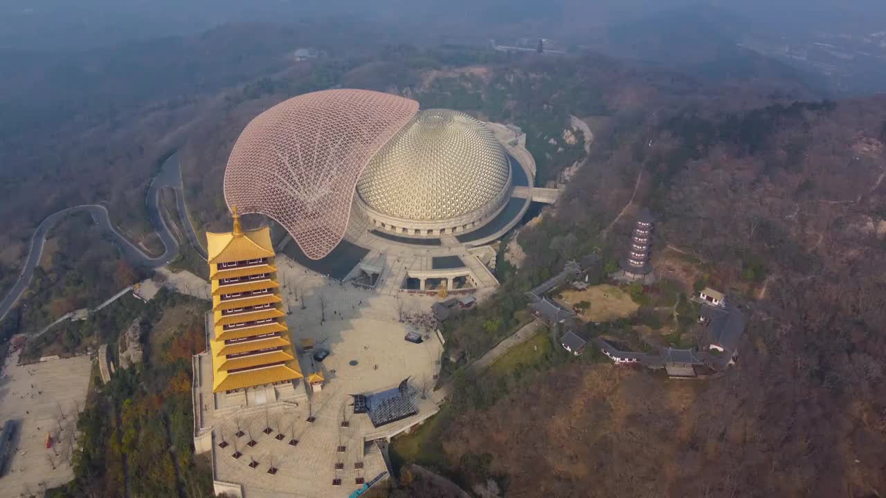 南京 牛首山 佛顶宫 佛顶寺 朝天阙 江宁区 航拍 森林公园视频素材