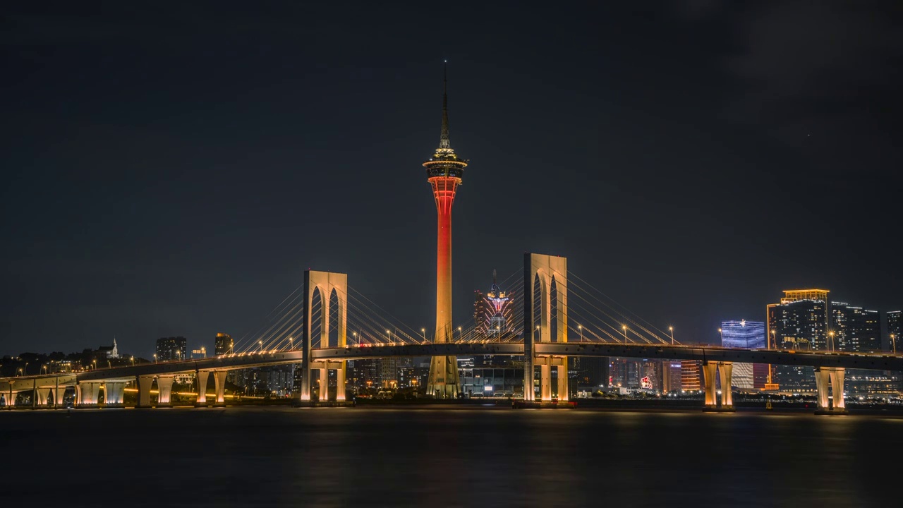 珠海视角拍澳门夜景延时视频素材