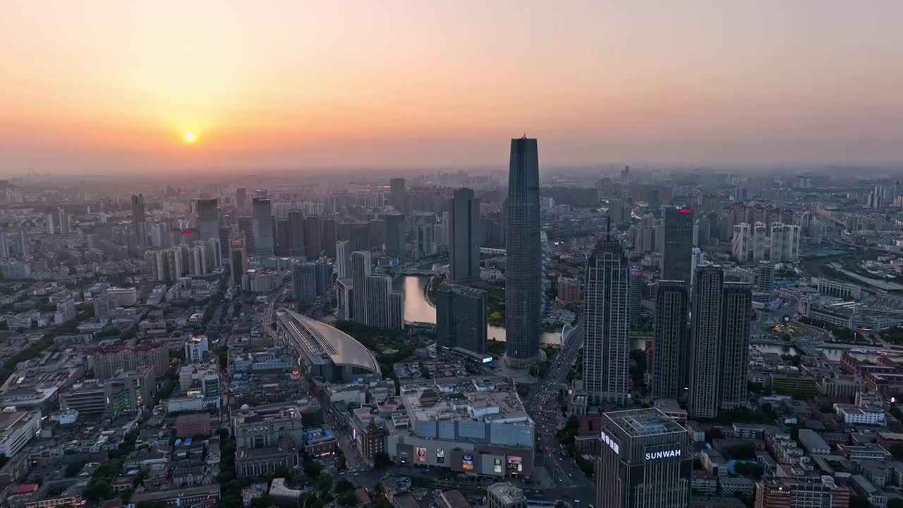 天津城市夕阳航拍视频素材