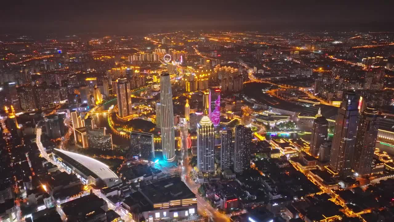 天津城市夜景航拍视频素材