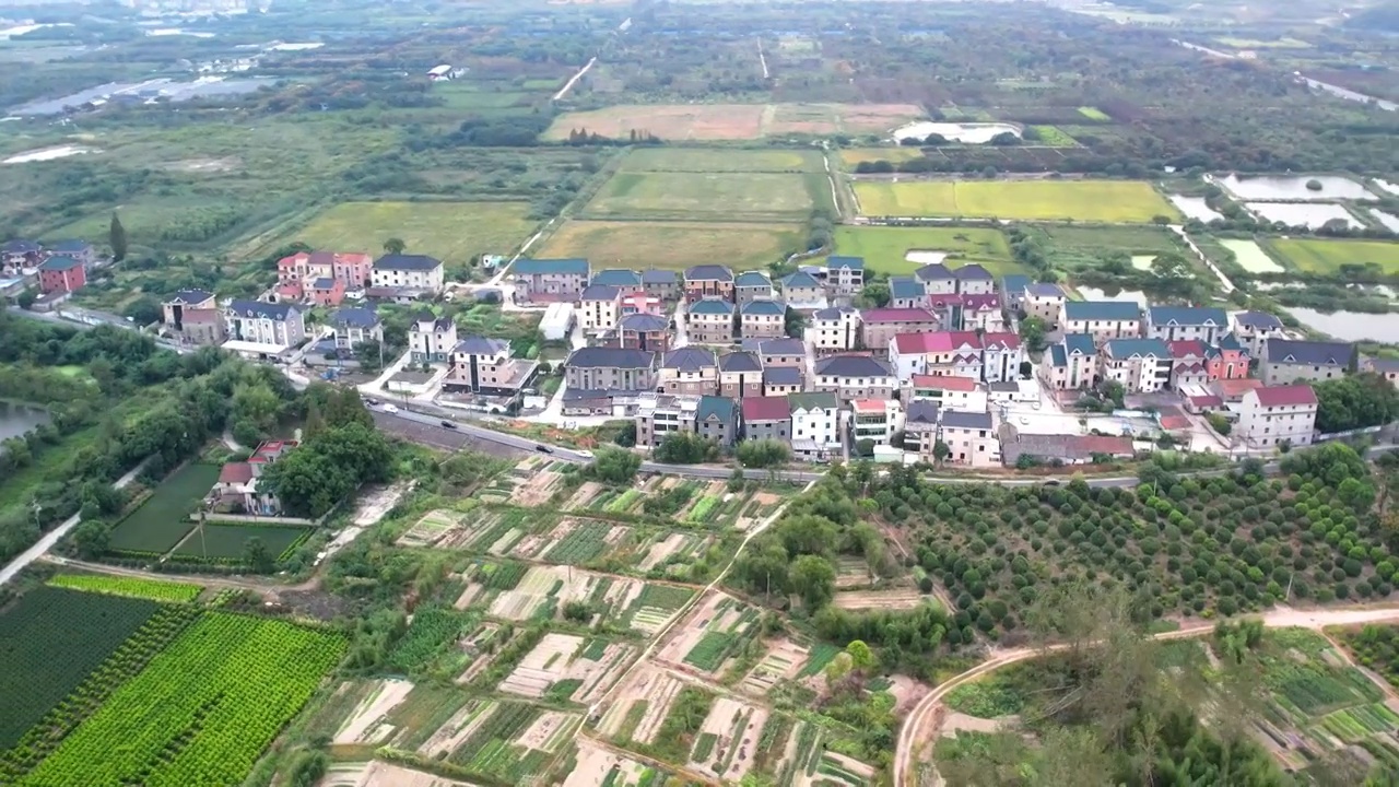 杭州萧山农村风景建筑航拍视频素材