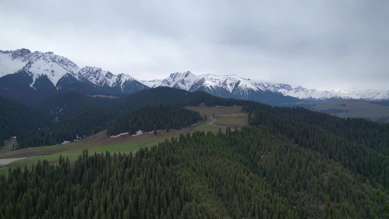 新疆维吾尔自治区,江布拉克,雪山,草地,峡谷,航拍视频下载