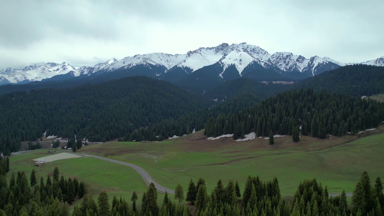 新疆维吾尔自治区,江布拉克,雪山,草地,峡谷,航拍视频素材