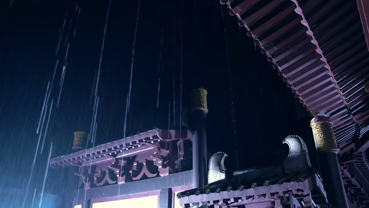 浙江省东阳市唐宋风格古代建筑雨天夜景4k视频视频素材