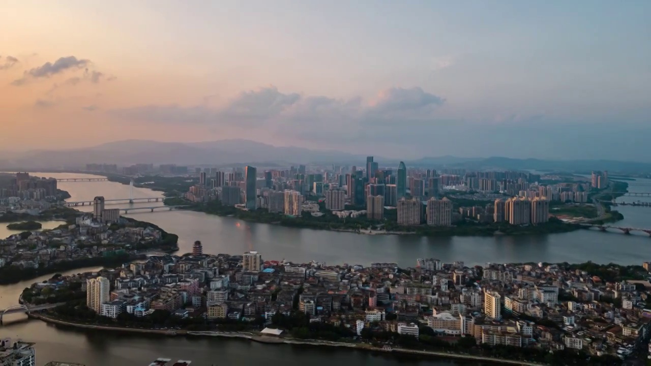 惠州城市风光日转夜延时视频，4K，8K视频素材