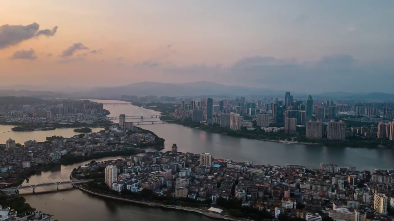 惠州城市风光日转夜延时视频，4K，8K视频素材