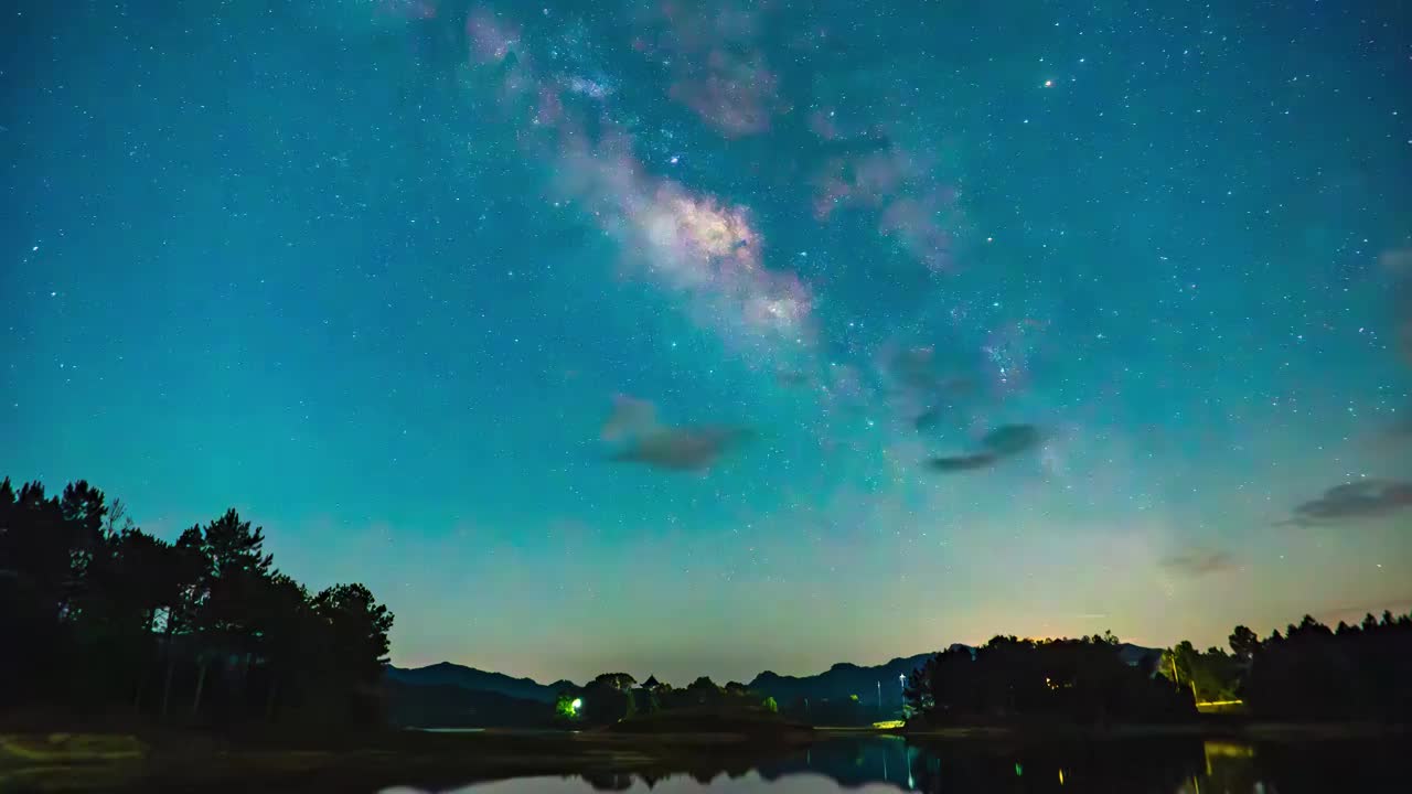 湖南岳阳铁山水库夏季银河延时摄影视频素材