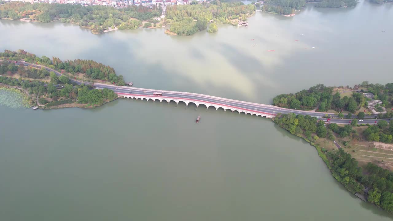 杭州湘湖景区政和桥航拍视频素材