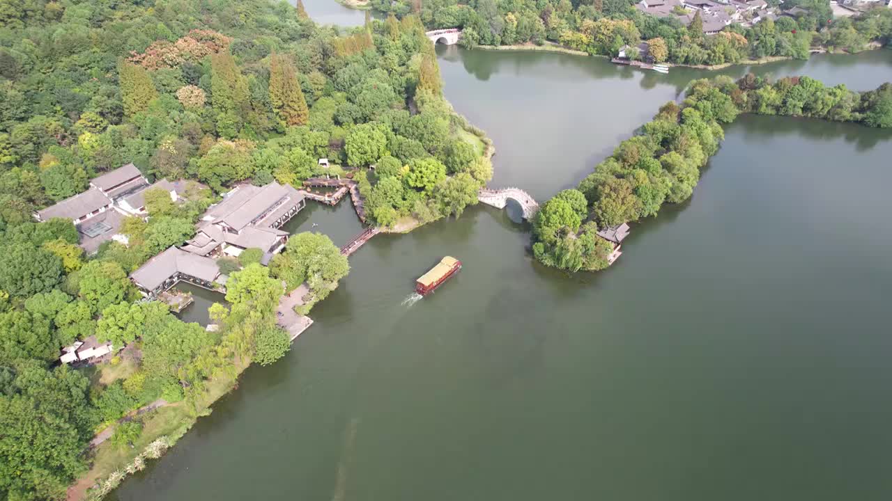 杭州湘湖景区初秋自然风光航拍视频素材