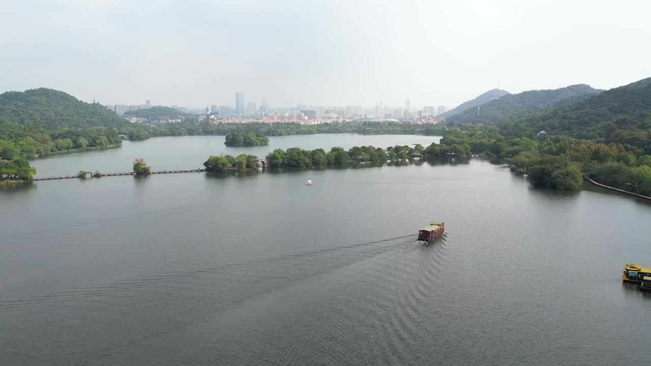 杭州湘湖景区初秋自然风光航拍视频素材