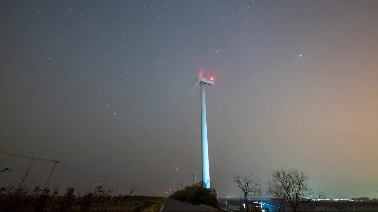 风力发电机星空4k延时视频素材