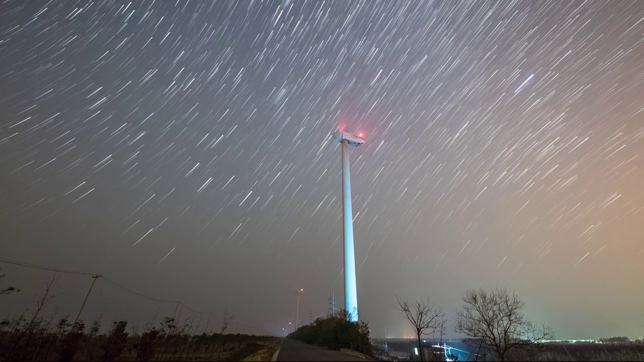 风力发电机星空4k延时视频素材