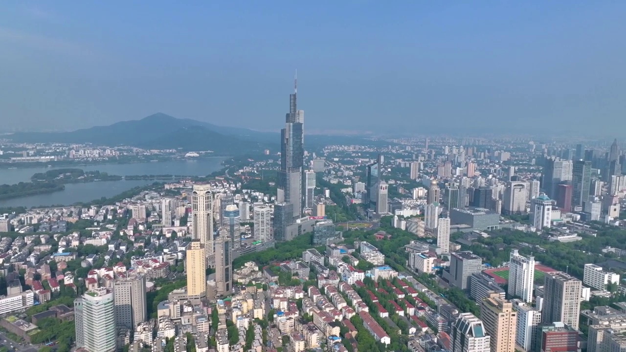 南京鼓楼紫峰大夏玄武湖城市风光视频素材