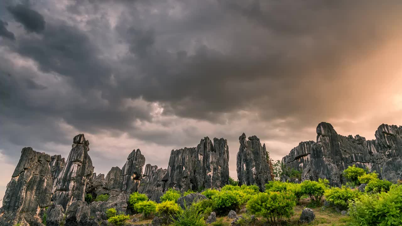 石林风景区      晚霞  延时视频   流动的云彩视频素材