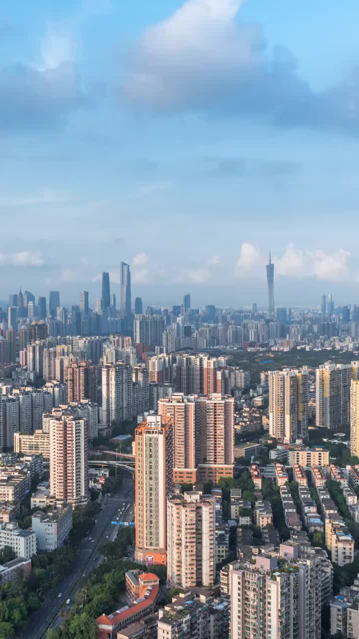 广州珠江新城蓝天白云到晚上的夜景视频素材