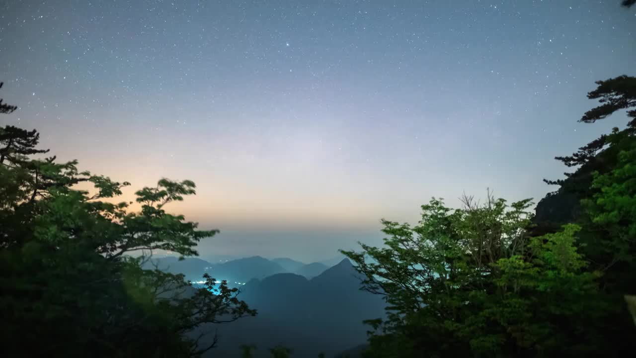 星空延时银河升起-安徽六安市舒城县万佛山视频素材